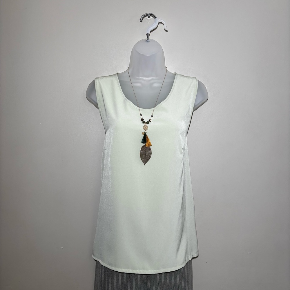 Jean Claire Elegant Sage Green Tank Top with Relaxed Fit Scooped Neck Dressy